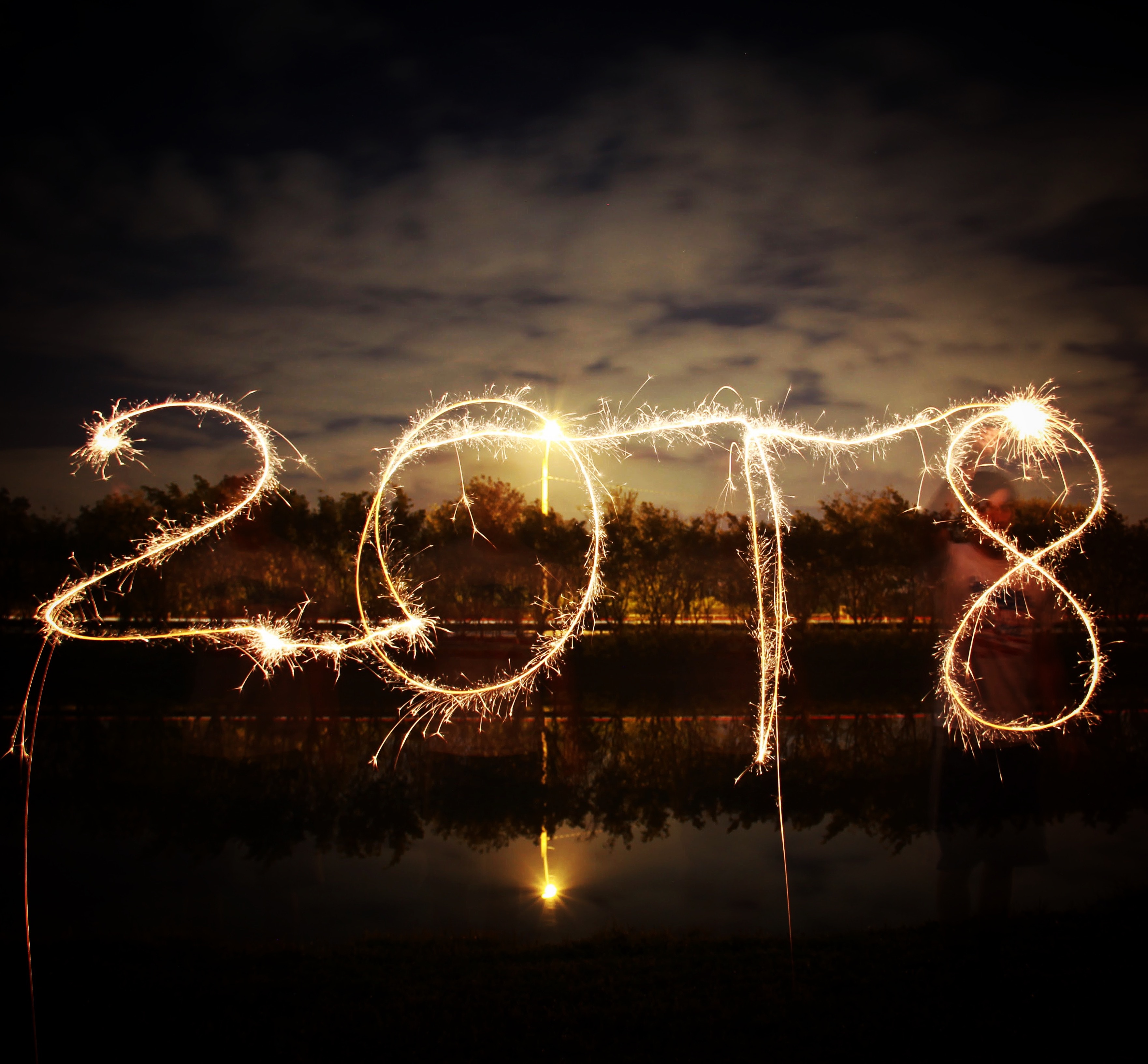 '2018' written with sparklers